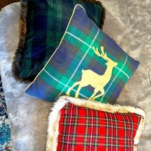 3x Anthropologie Faux Fur Lined Duck Feather Pillows